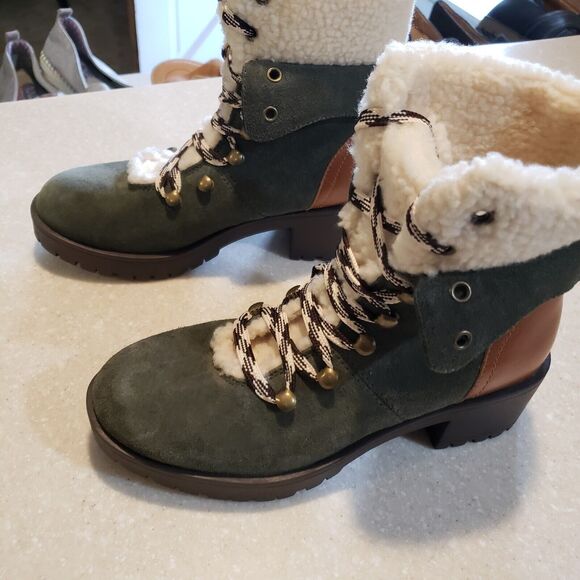 Skechers Air Cooled Memory Foam Lace Up Suede Leather Boots Green Size 5 - Picture 5 of 8